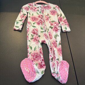 Posh Peanut Eden Footie - White and Pink Roses - good used condition